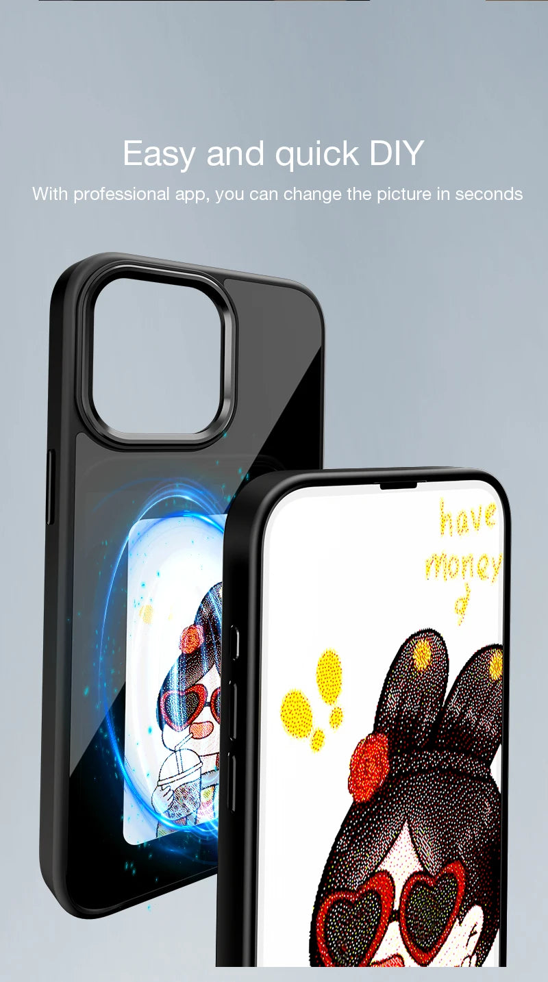 NFC Smart E-ink Screen Phone Case For IPhone 16 15 14 13 12 11 Pro Max DIY Photo Anime Characters Boy Girl Silicone Phone Cover