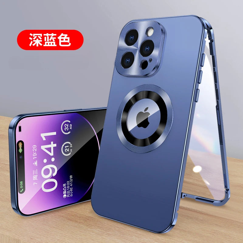 For iPhone16 15 14 Plus 13 12Pro Max Full Aluminum Metal Magnetic Case Double-Sided Protection Shockproof Cover Screen Protector