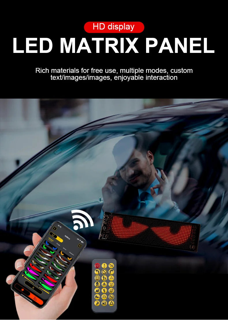 Rayhome Synchronize Multiple Devil Eyes Light Bluetooth APP Control LED Display Scrolling Sign Light for Car Truck Windshield