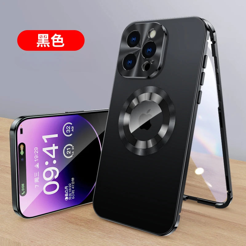 For iPhone16 15 14 Plus 13 12Pro Max Full Aluminum Metal Magnetic Case Double-Sided Protection Shockproof Cover Screen Protector
