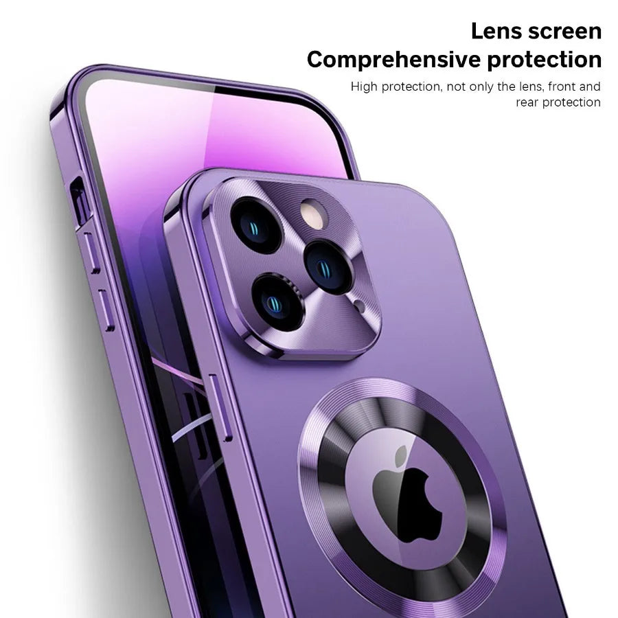 For iPhone16 15 14 Plus 13 12Pro Max Full Aluminum Metal Magnetic Case Double-Sided Protection Shockproof Cover Screen Protector