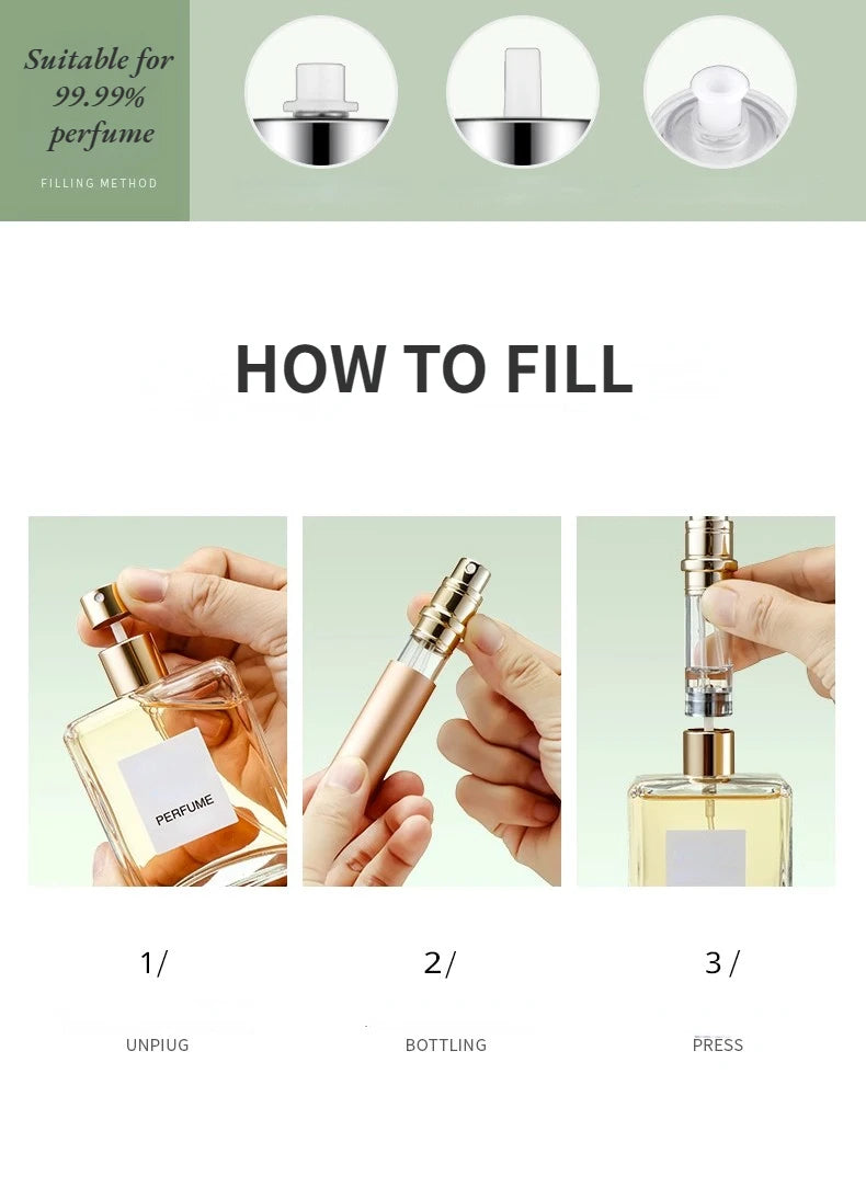 10ml 5ml Mini Bottom Filling Perfume Spray Dispenser Bottles Cosmetic Refillable Spray Atomizer Portable Liquid Container Bottle