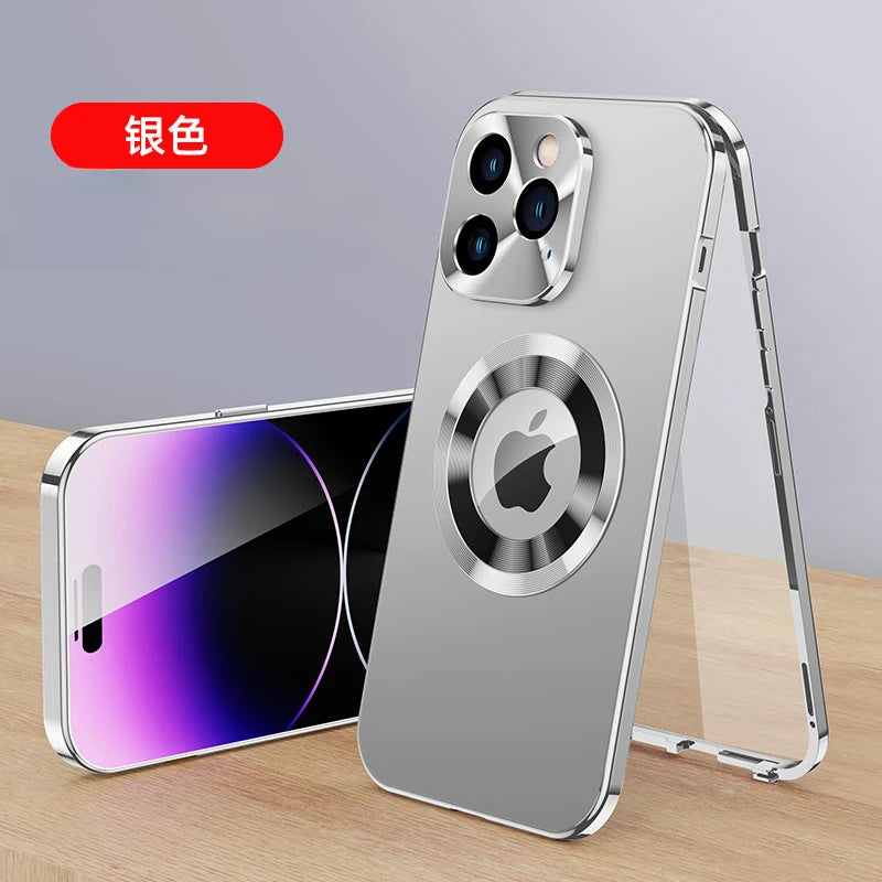 For iPhone16 15 14 Plus 13 12Pro Max Full Aluminum Metal Magnetic Case Double-Sided Protection Shockproof Cover Screen Protector
