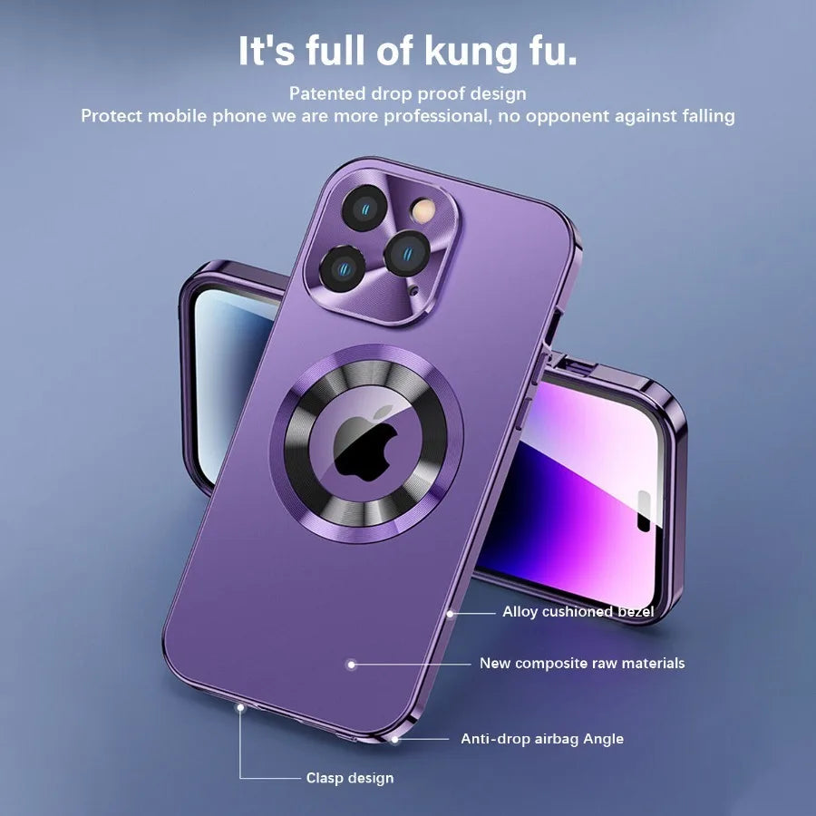 For iPhone16 15 14 Plus 13 12Pro Max Full Aluminum Metal Magnetic Case Double-Sided Protection Shockproof Cover Screen Protector