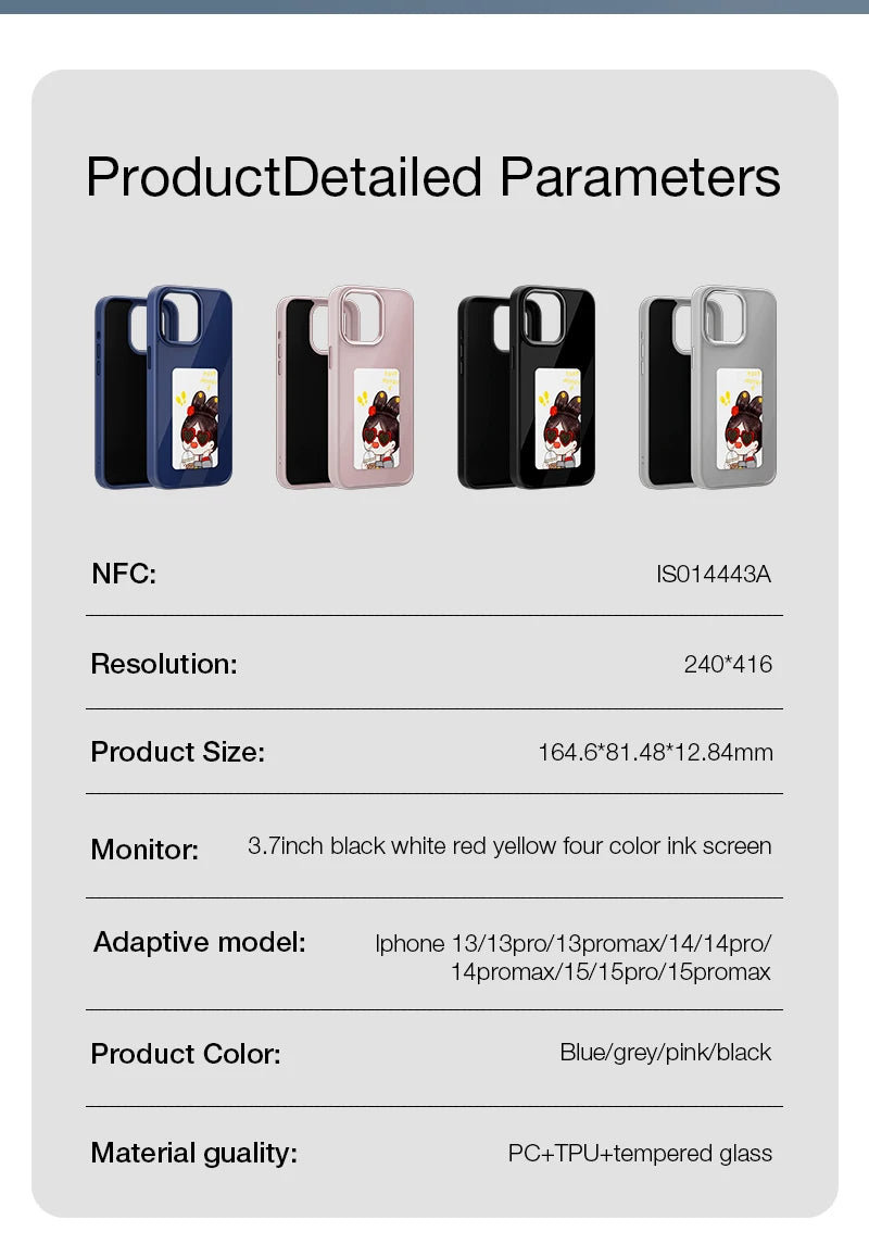 NFC Smart E-ink Screen Phone Case For IPhone 16 15 14 13 12 11 Pro Max DIY Photo Anime Characters Boy Girl Silicone Phone Cover