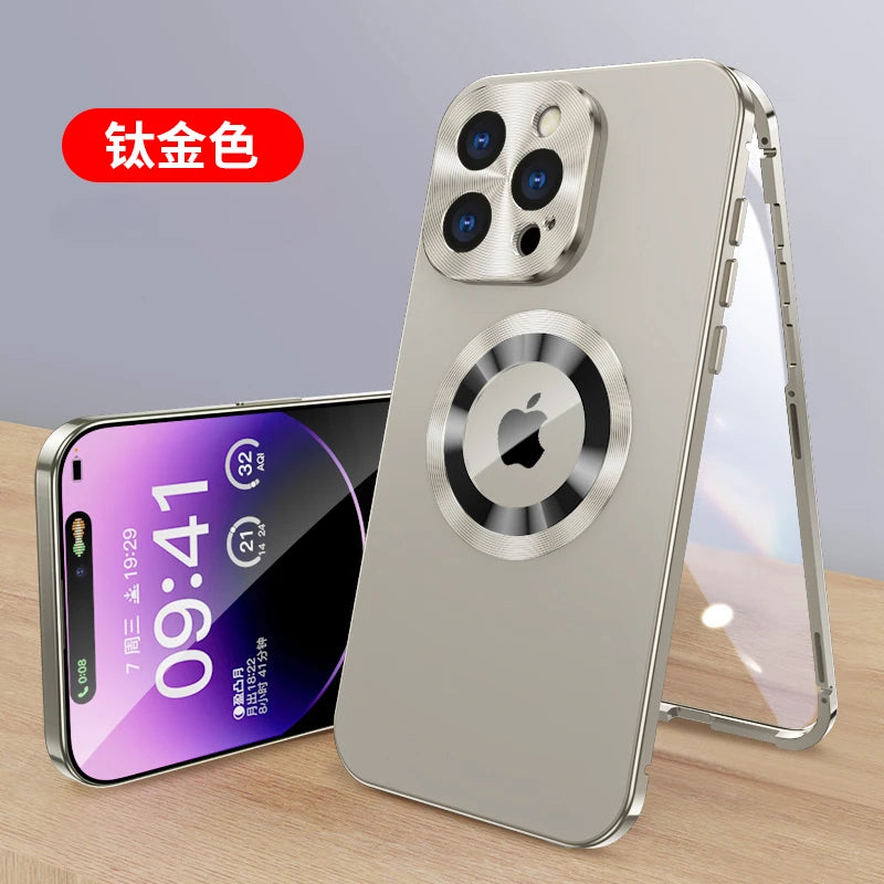 For iPhone16 15 14 Plus 13 12Pro Max Full Aluminum Metal Magnetic Case Double-Sided Protection Shockproof Cover Screen Protector