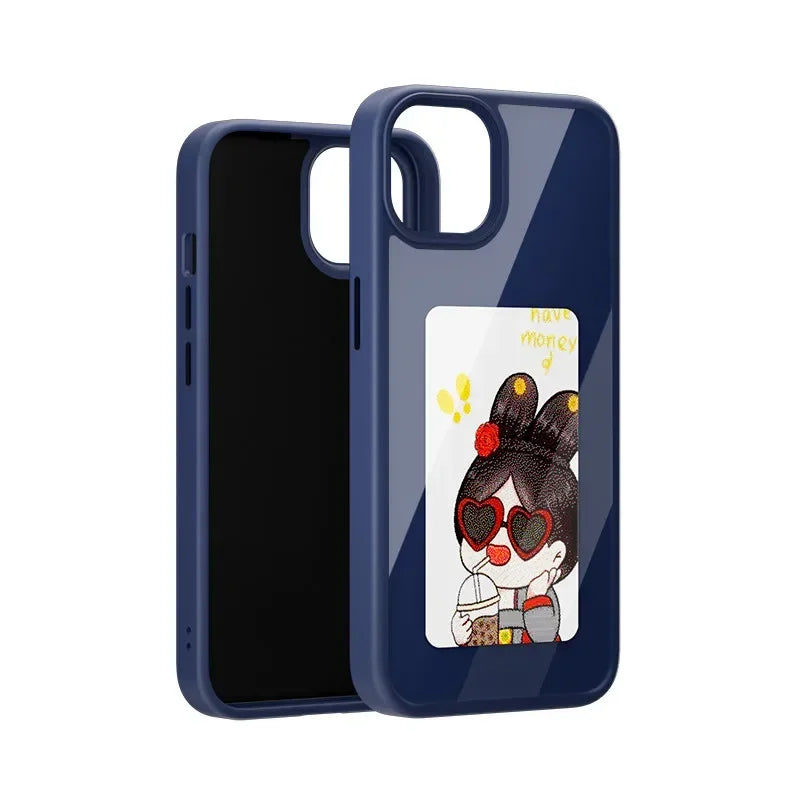 NFC Smart E-ink Screen Phone Case For IPhone 16 15 14 13 12 11 Pro Max DIY Photo Anime Characters Boy Girl Silicone Phone Cover