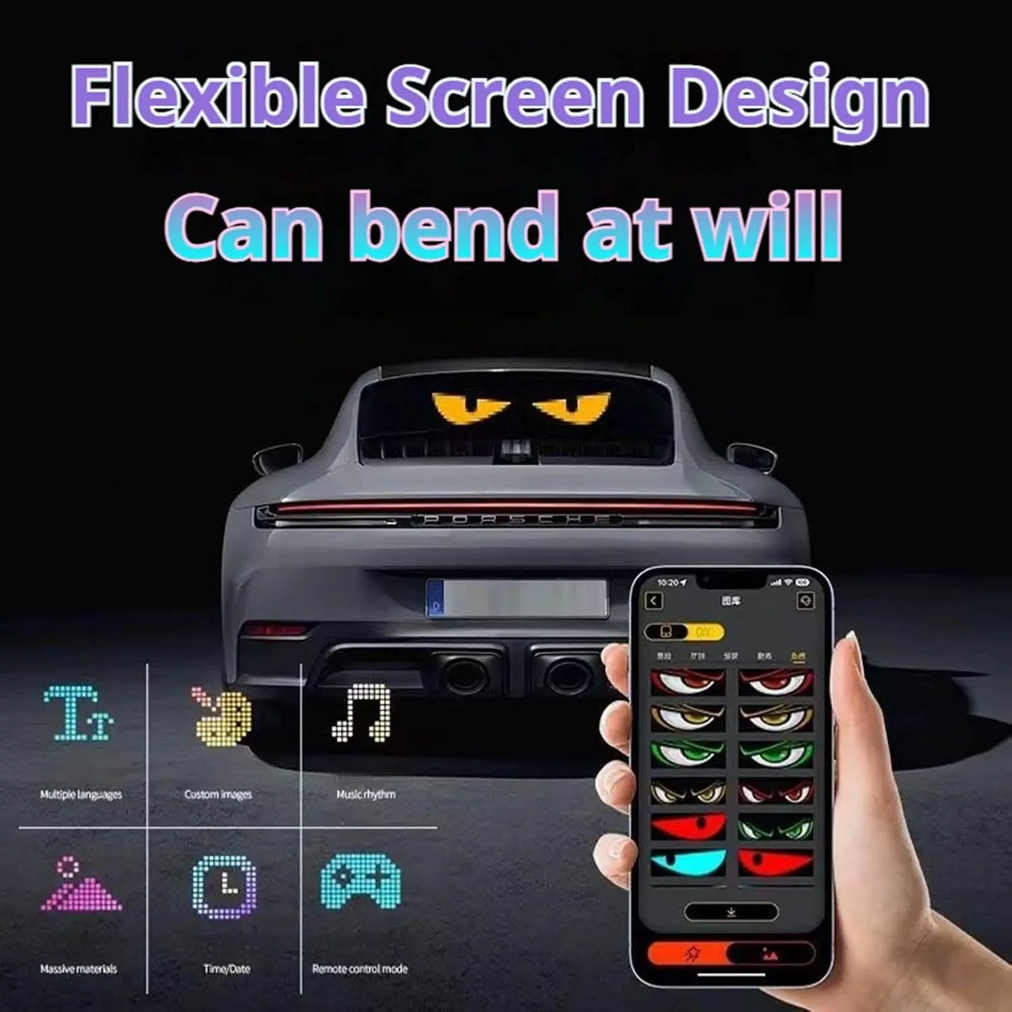 Rayhome Synchronize Multiple Devil Eyes Light Bluetooth APP Control LED Display Scrolling Sign Light for Car Truck Windshield