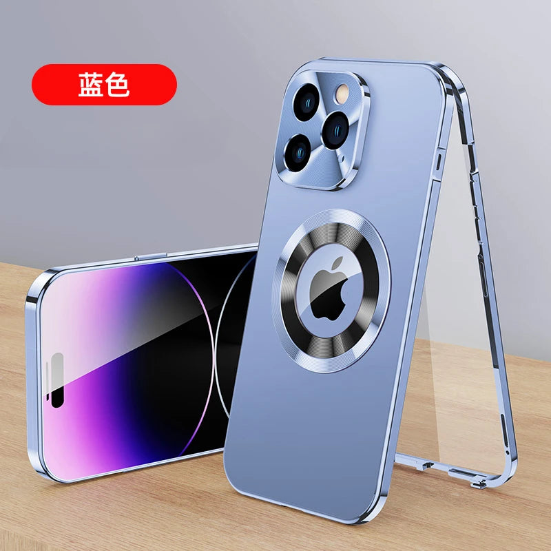 For iPhone16 15 14 Plus 13 12Pro Max Full Aluminum Metal Magnetic Case Double-Sided Protection Shockproof Cover Screen Protector