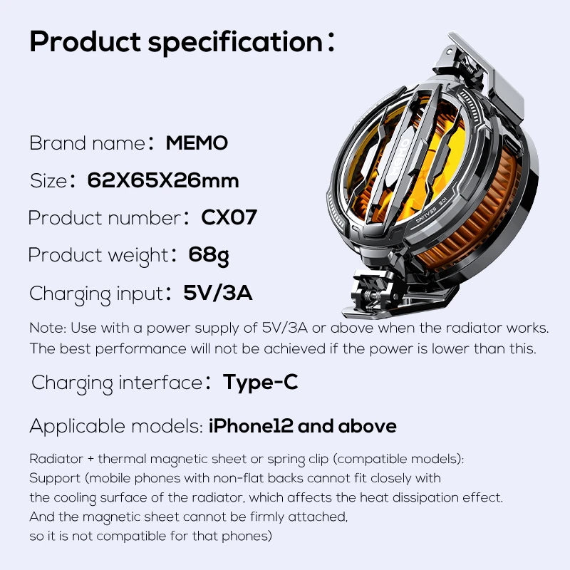 MEMO CX08 Pro CX08 CX07 DLA6 DL22 DL20 Fast Cooling Magnetic/Clip Semiconductor Mobile Phone Refrigerator Cooler Radiator