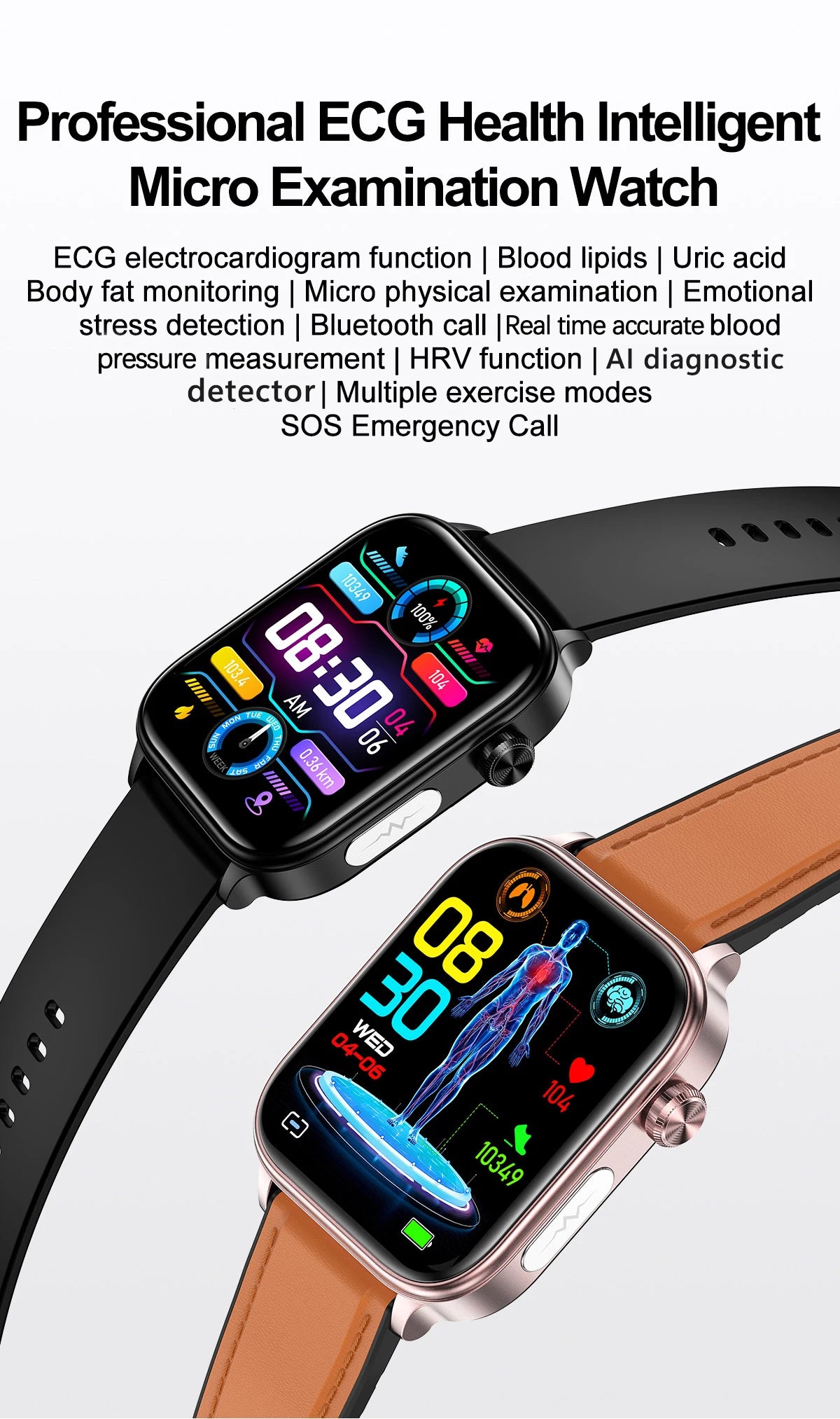2025 New For XIAOMI ECG+PPG Blood Fat Uric Acid Health Smartwatch Men Women Heart Rate Blood Pressure Bluetooth Call Smart Watch