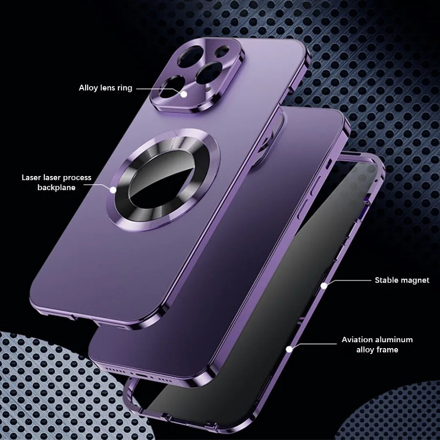 For iPhone16 15 14 Plus 13 12Pro Max Full Aluminum Metal Magnetic Case Double-Sided Protection Shockproof Cover Screen Protector