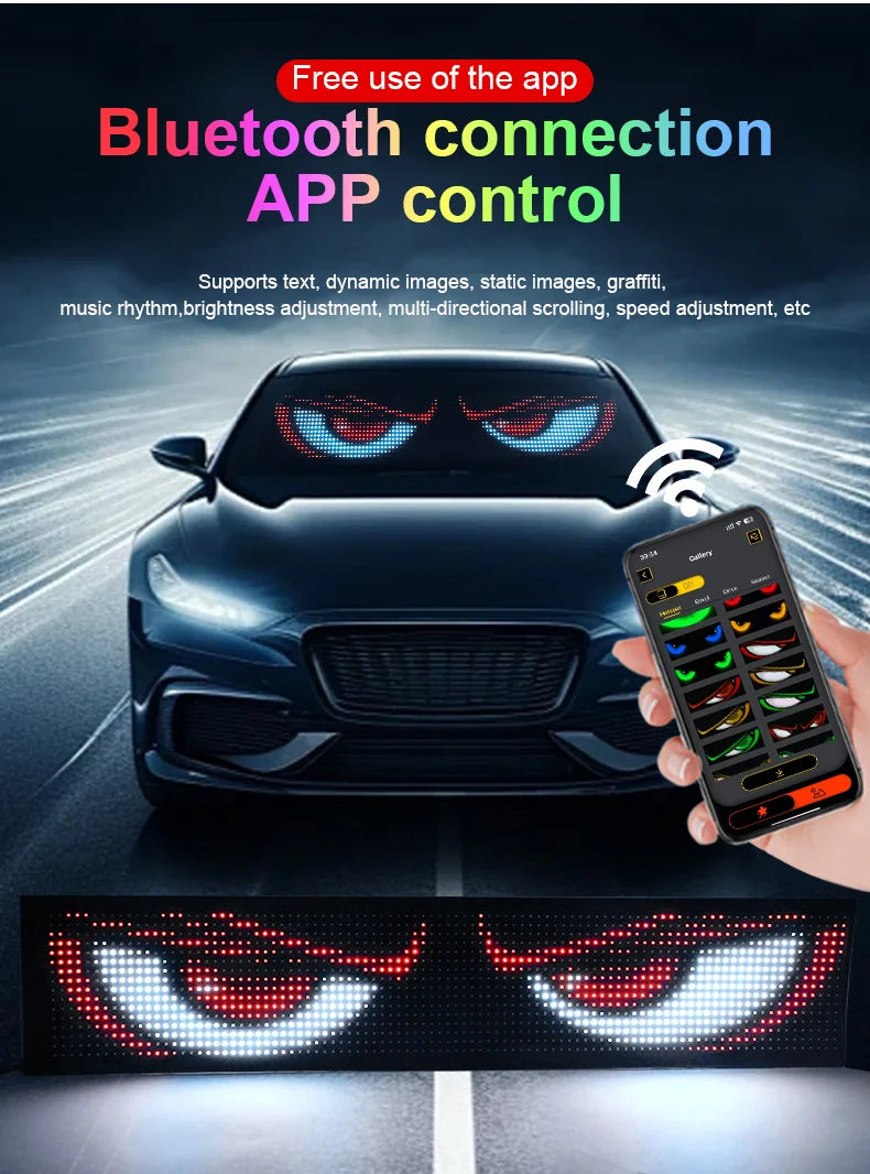 Rayhome Synchronize Multiple Devil Eyes Light Bluetooth APP Control LED Display Scrolling Sign Light for Car Truck Windshield