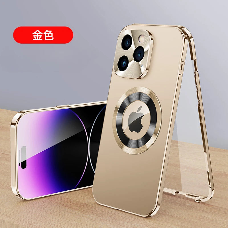 For iPhone16 15 14 Plus 13 12Pro Max Full Aluminum Metal Magnetic Case Double-Sided Protection Shockproof Cover Screen Protector