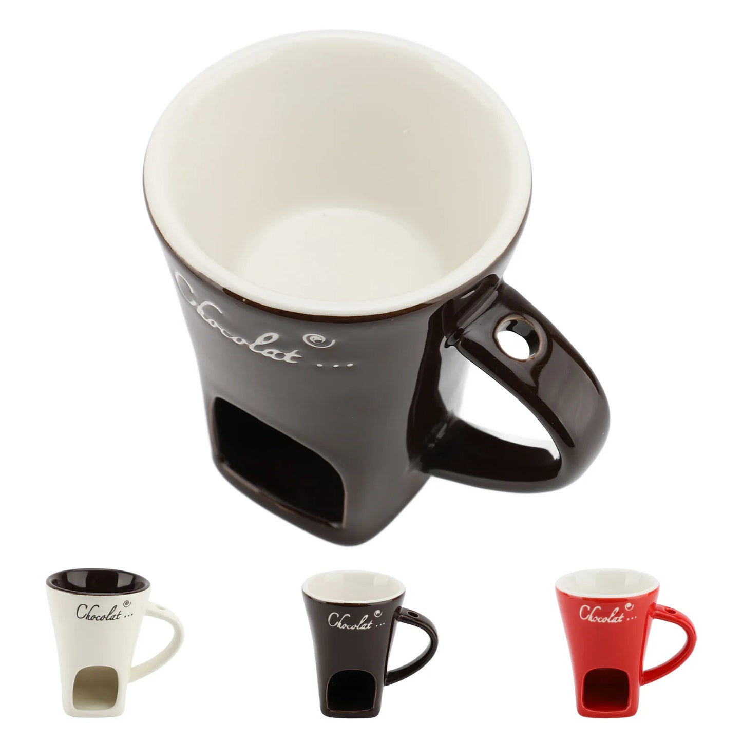 Chocolate Melting Fondue Mug Ceramic Butter Warmer Pot Chocolate Melting Supplies with Fork for Kitchen