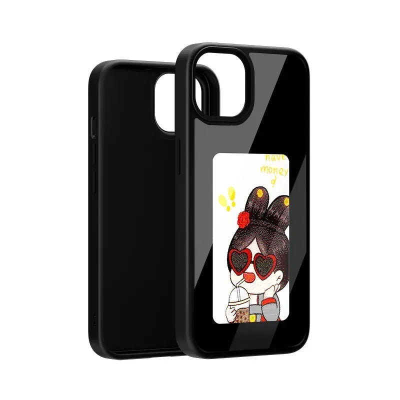 NFC Smart E-ink Screen Phone Case For IPhone 16 15 14 13 12 11 Pro Max DIY Photo Anime Characters Boy Girl Silicone Phone Cover