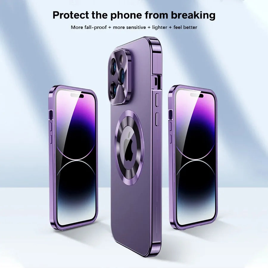 For iPhone16 15 14 Plus 13 12Pro Max Full Aluminum Metal Magnetic Case Double-Sided Protection Shockproof Cover Screen Protector