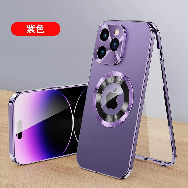 For iPhone16 15 14 Plus 13 12Pro Max Full Aluminum Metal Magnetic Case Double-Sided Protection Shockproof Cover Screen Protector