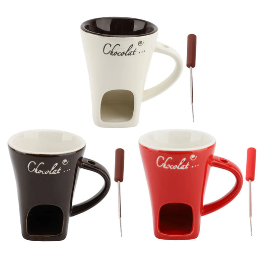Chocolate Melting Fondue Mug Ceramic Butter Warmer Pot Chocolate Melting Supplies with Fork for Kitchen