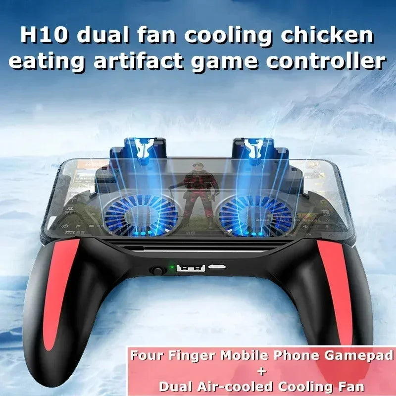 H10 4 Fingers Mobile Phone Game Handle with Radiator Aim Shooting Gamepad Joystick Controller for IOS Android Gaming Accessories